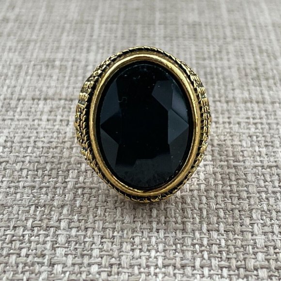 Fashion Men Rings Black Crystal Gold Tone Fancy Ring Jewelry Unisex Size 8 - Picture 9 of 11